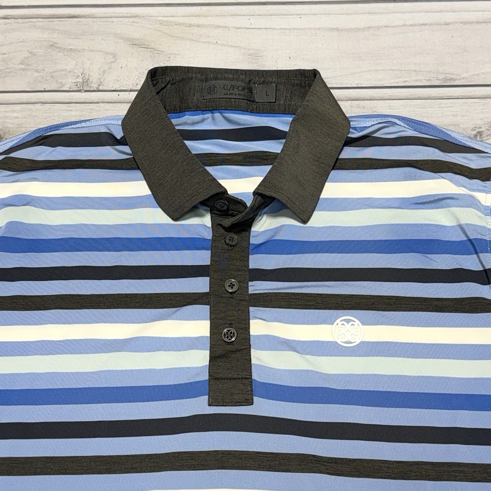 G Fore Polo Shirt Mens Large Blue White Black Striped Colorful Golf G/Fore G4